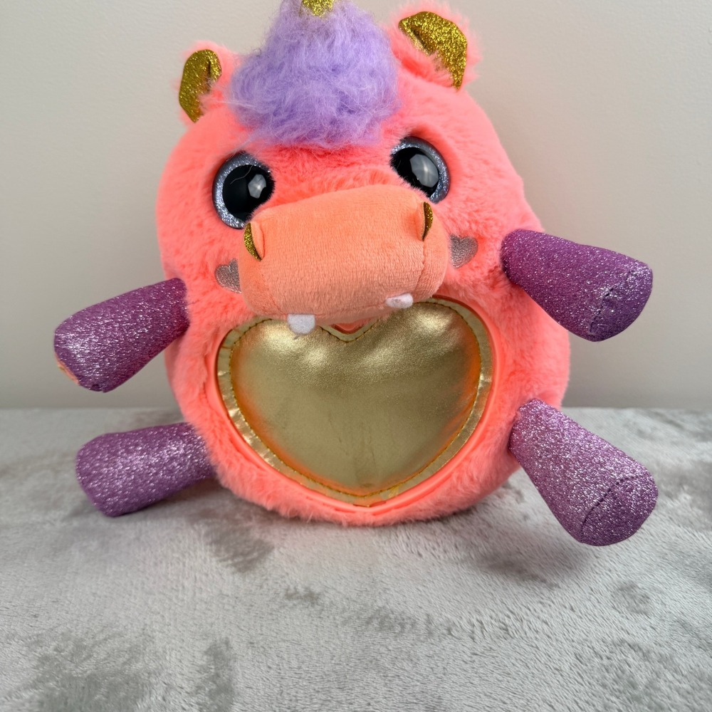 Zuru Rainbocorns Itzy Glitzy Pink Hippo Unicorn Plush Gold Heart Sparkle 10 inch
